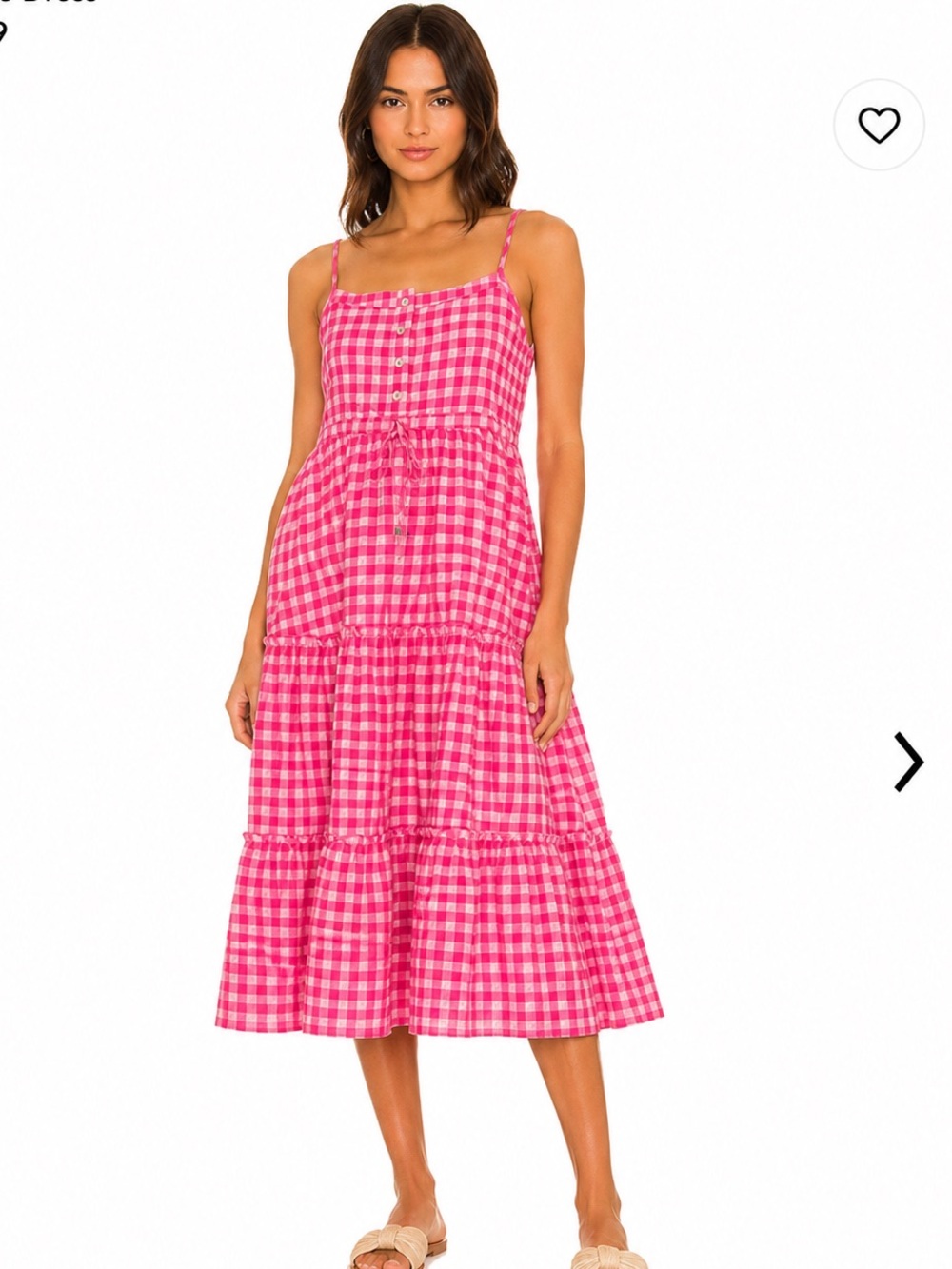 eb&ive Pink Gingham Tiered Midi Dress Linen Blend Cottagecore Sundress Small